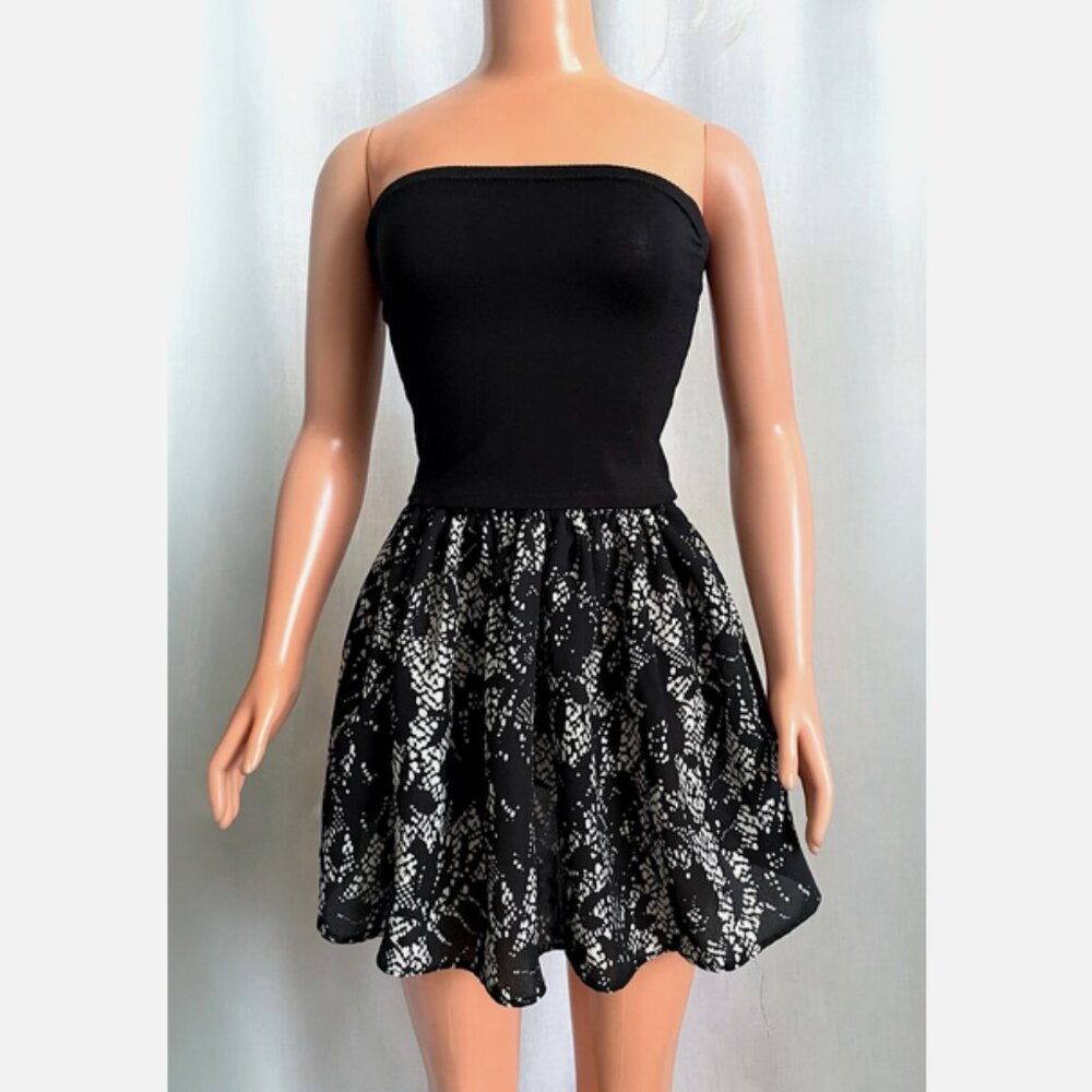 Black top & chiffon skirt with lace print on it. For My Size Barbie Doll. New